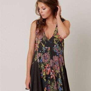 Free People Black Floral Sleeveless Tank, Size M Flowy boho mini dress romantic
